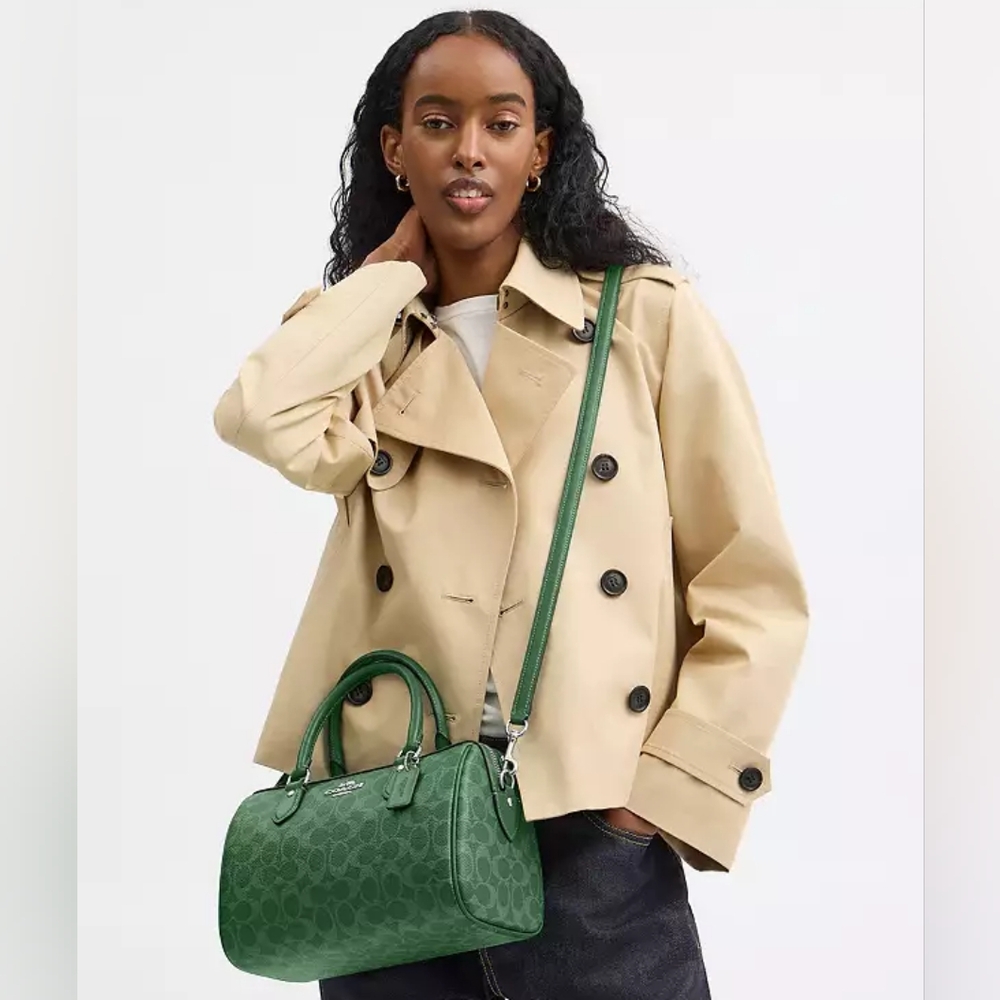 New! Rowan Satchel Bag In Signature Canvas In Silver/Bright Jade - Picture 4 of 6